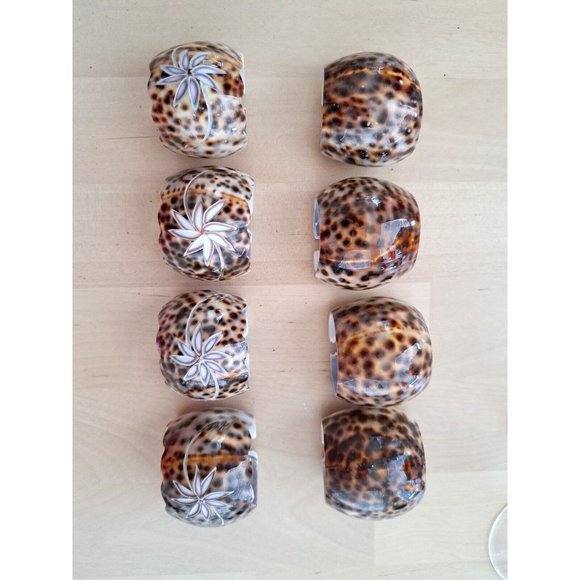 Sets of 4 Real Natural & 4 Star Seashell Tiger Leopard Cowrie Shell Napkin Rings - Picture 1 of 9